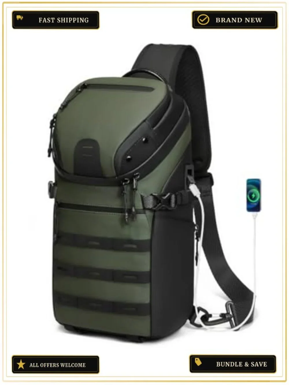 Waterproof Crossbody Sling Backpack Travel Hiking Chest Bag Daypack